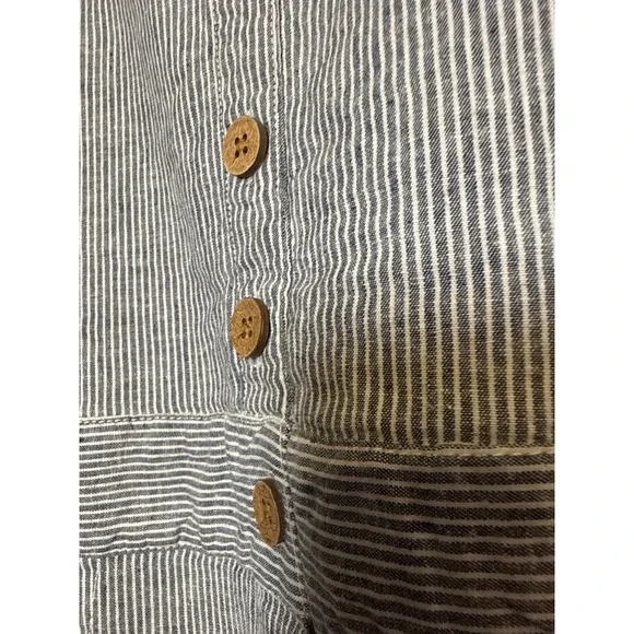 Sustainable Hemp Tencel Dress Fair Trade Coastal Stripe Button Front Pockets L - Picture 4 of 11